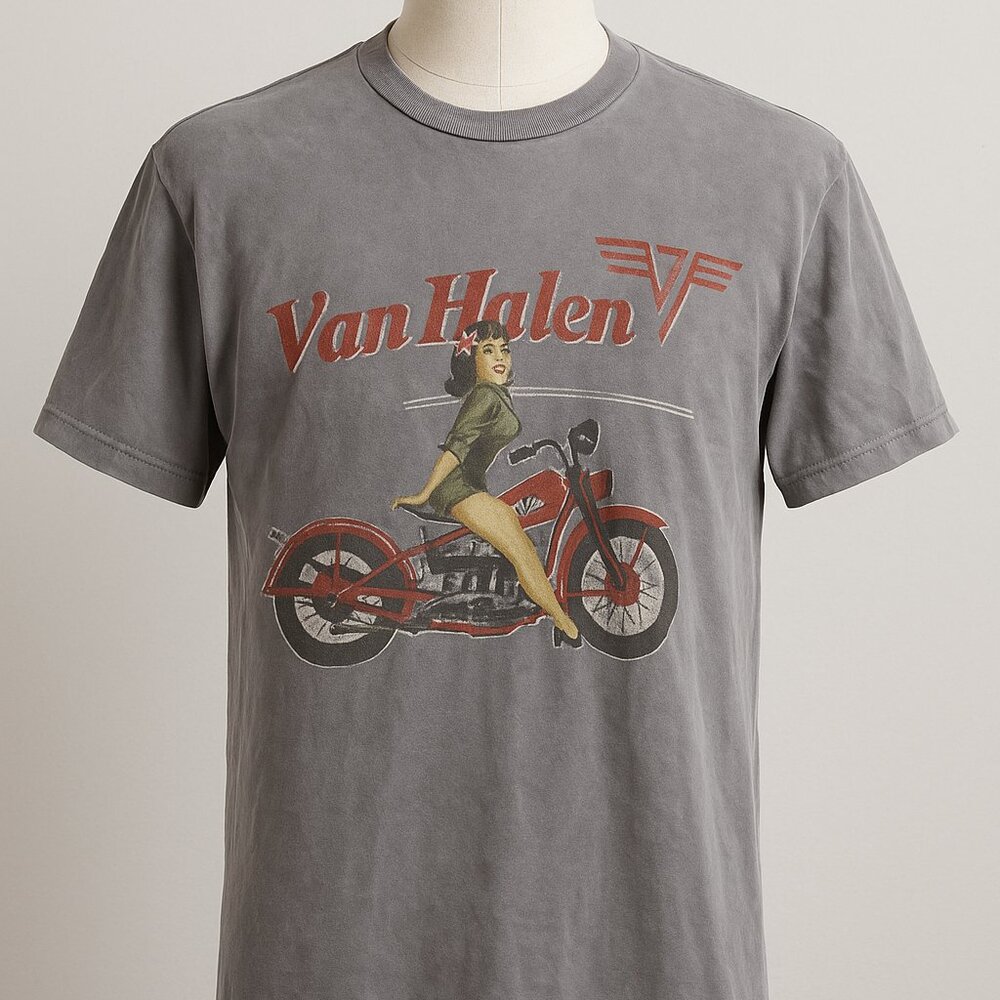 Van Halen Women’s Vintage Motorcycle Pin-Up Graphic Tee Gray Size Medium - Picture 11 of 11